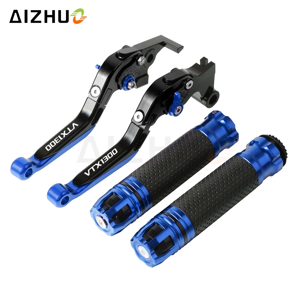 Motorcycle Brake Clutch Lever Extendable+Handle Grips Handlebar For HONDA VTX1300 VTX 1300 2003-2008 2004 2005 2006 2007 - Цвет: blue