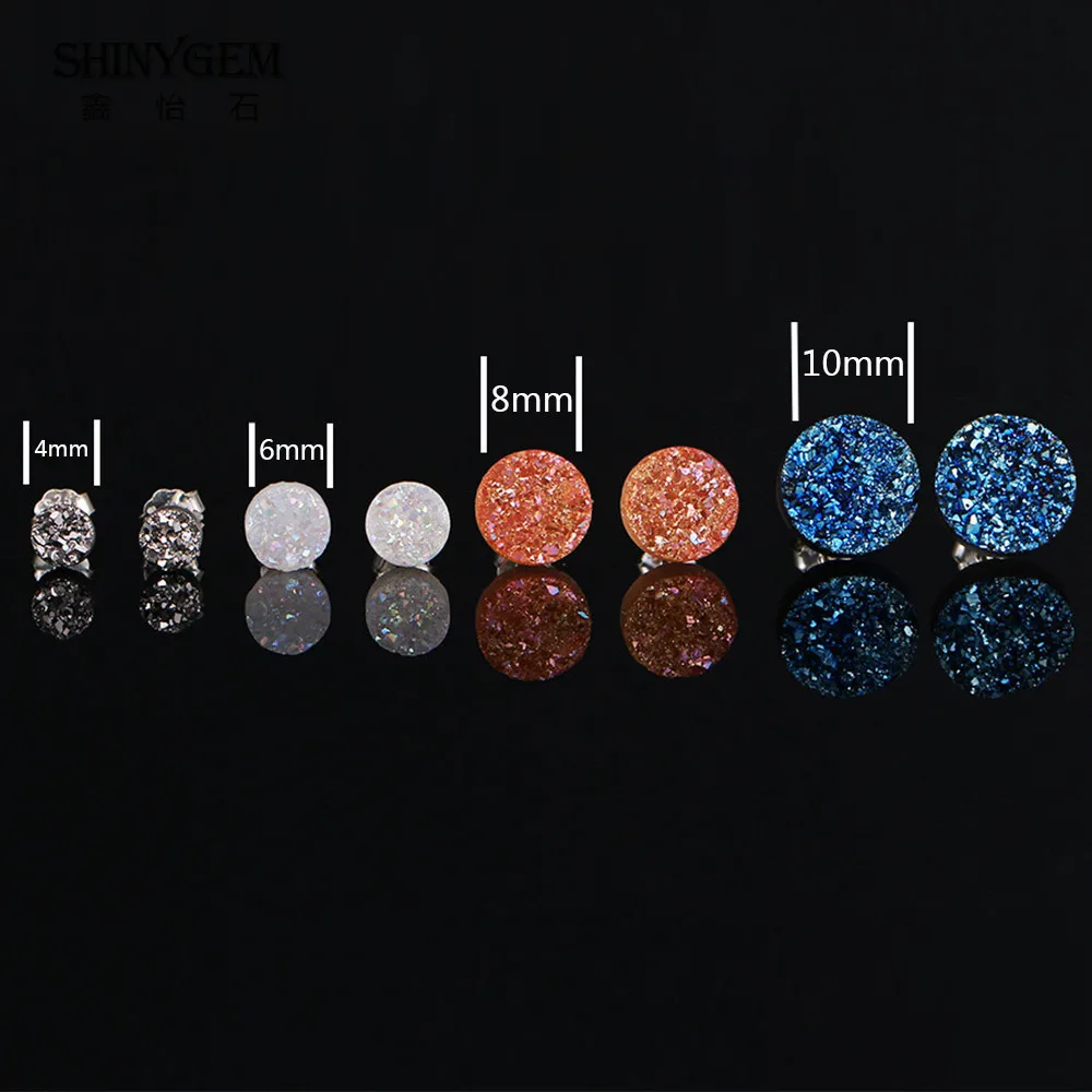 SHINYGEM 4 мм крошечные 925 пробы Серебристые друзы серьги-гвоздики сверкающий кристалл маленький круглый натуральный камень серьги для женщин ювелирные изделия