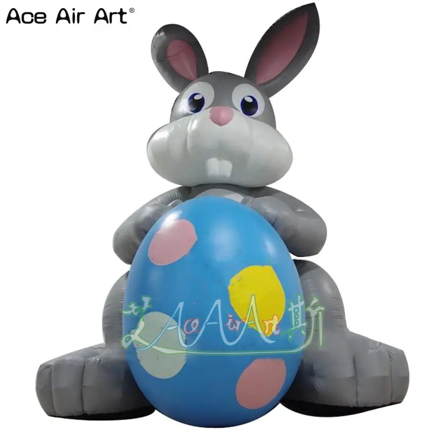 Easter Festival Decoration Inflatable Bunny Rabbit With A Blue Egg