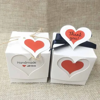 

Fashion handmade gift package box white/kraft cute thank you label tag with candy /wedding favor display package box 5*5*5cm