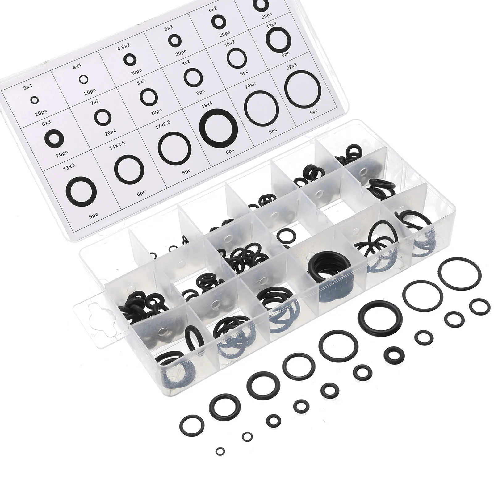 

225 pcs Rubber Seal O Ring O-Ring Circle Ring Assortment Set Car Air Conditioning Gasket Washer Kit Plactic Box Kit Set