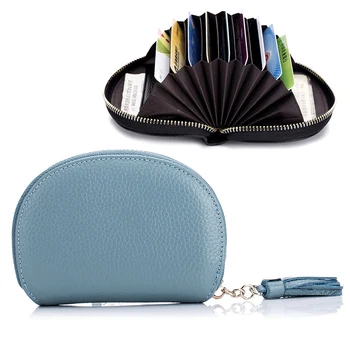 

Cute Shell Shape Women Card Wallet Genuine Leather Tassel Credit Card Holder for Lady Girls Mini Wallet Zipper Bank Cards Bag