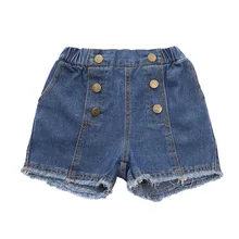 Новые детские джинсы для девочек Шорты моде классические кнопки короткие брюки Детская летняя одежда для девочек От 4 до 14 лет