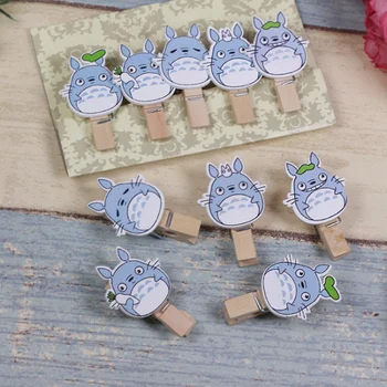 

10 Pcs/pack Lovely Cute Wooden Mini Small Clip My Neighbor Totoro Photo Paper Postcard Craft DIY Clips with Hemp Rope Supply