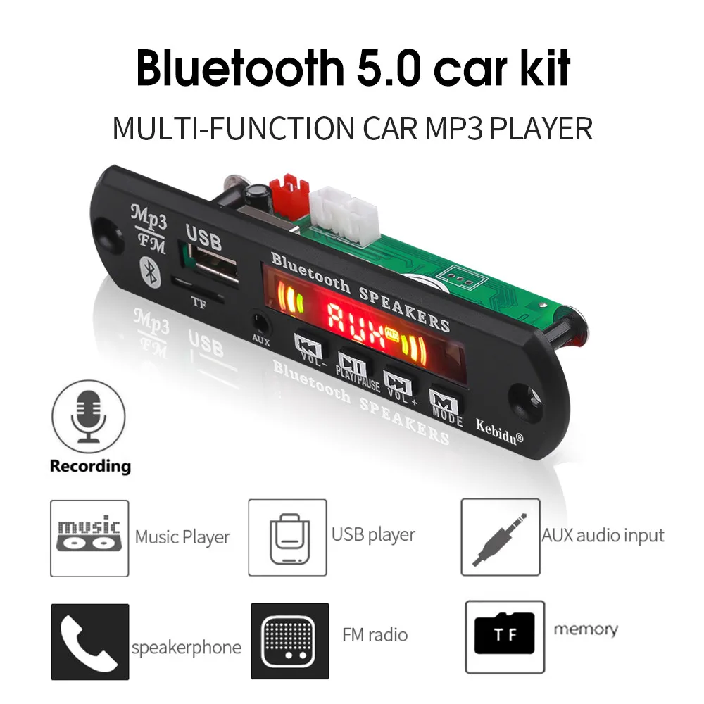 DIY Автомобильный MP3-плеер модификация Bluetooth 5,0 FM радио Громкая связь с микрофоном 6 Вт усилитель Поддержка TF карты 3,5 мм USB AUX