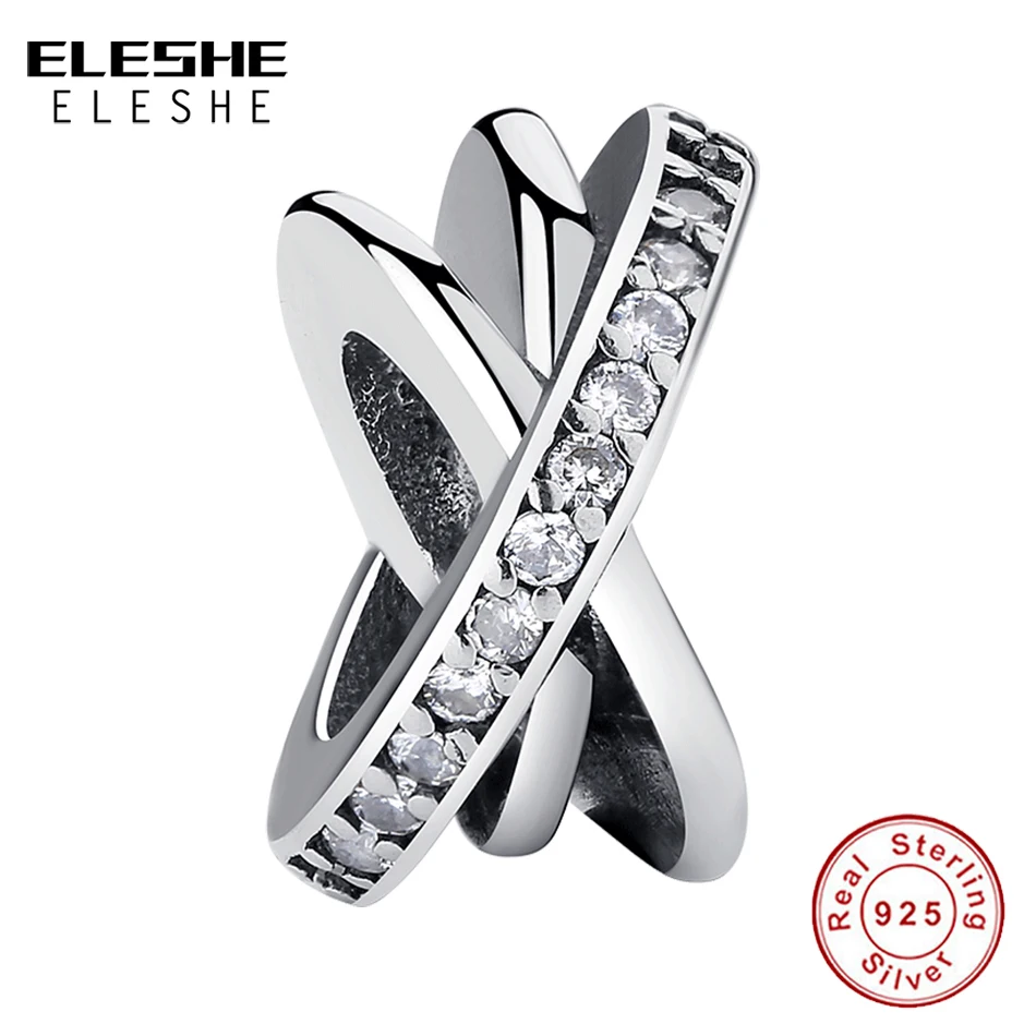 

ELESHE Genuine 925 Sterling Silver Galaxy Cross Spacer Beads Charms Fit Original Bracelet Necklace DIY Jewelry Making