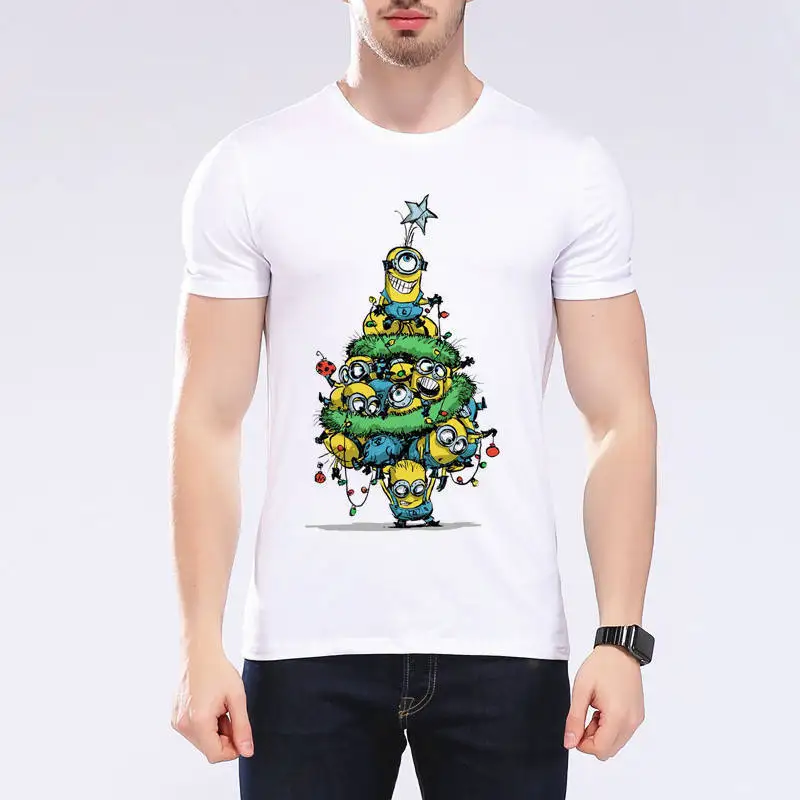 Hot Sales New Arrivals Minions Christmas Tree Party Cartoon T shirts Funny Anime Print Men Top Summer Hipster Men
