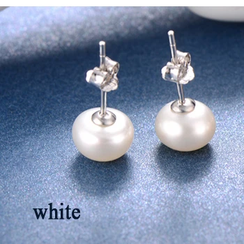 Серебряные серьги для женщин, серьги из натурального пресноводного жемчуга, серьги-гвоздики Brincos - Окраска металла: white size 7mm