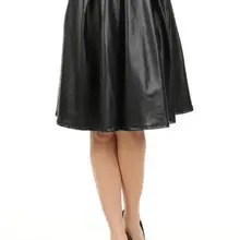 Кожа PU Осень Midi Юбки Женская Плюс Размер XXS-7XL Сплошной Черный Искусственной Кожи Линии Плиссированные Юбки Женщины