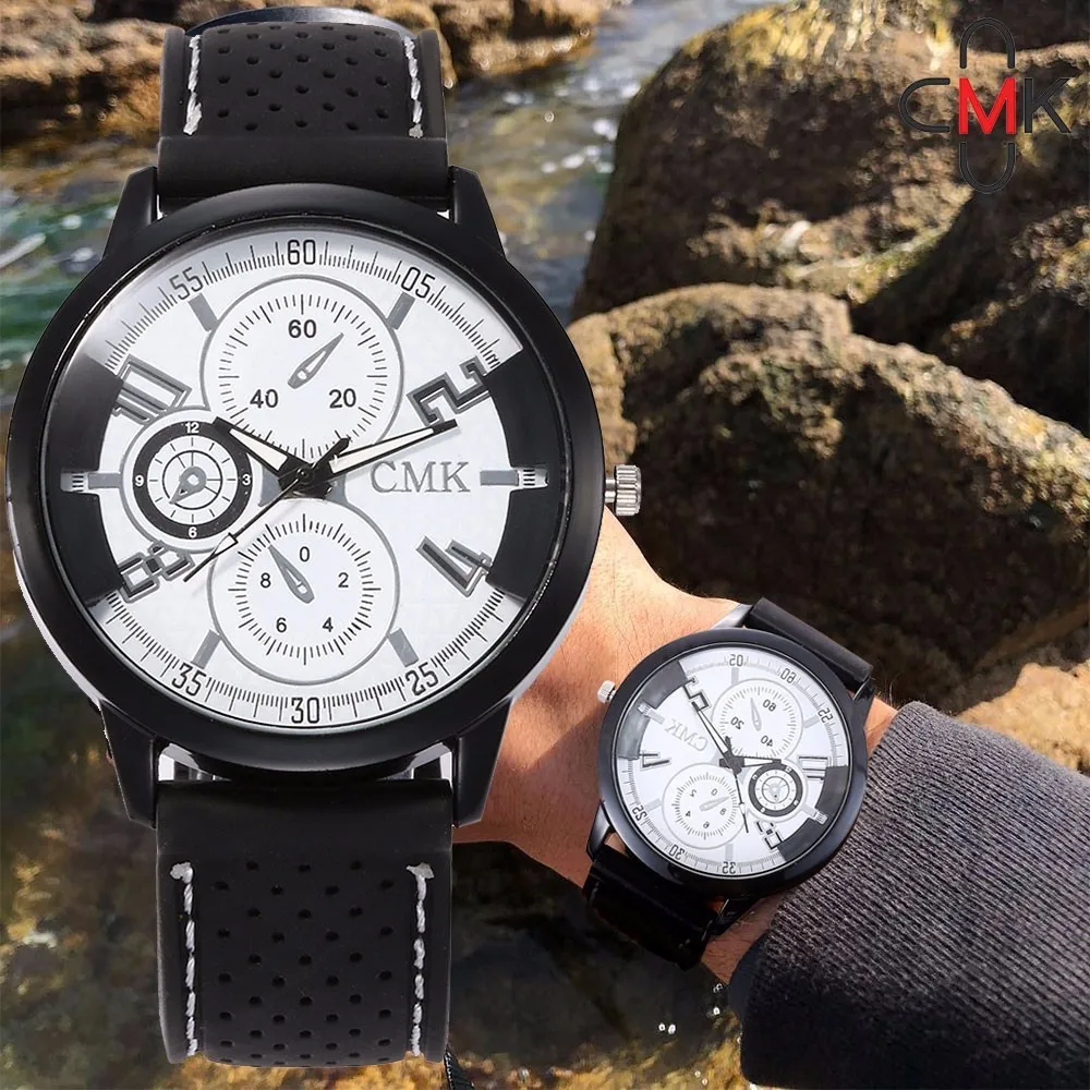 New Fashion Men Silicone Band Quartz Analog Wrist Watch For CMK Men's Military Quartz Watch Clock Relogio Masculino