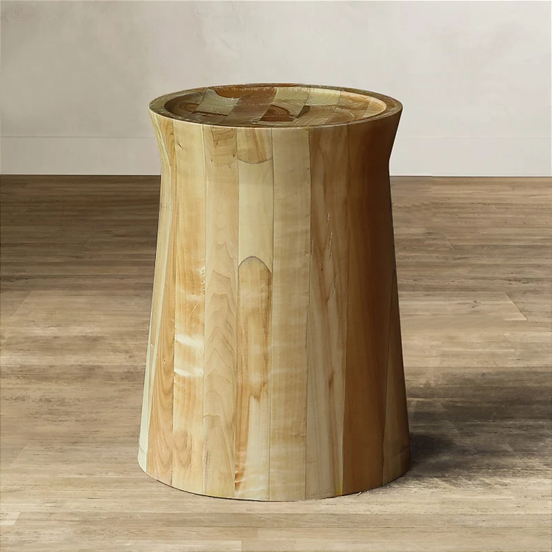 End Table with Varnish Finished Pine Solid Wood Stool Table Coffee Table