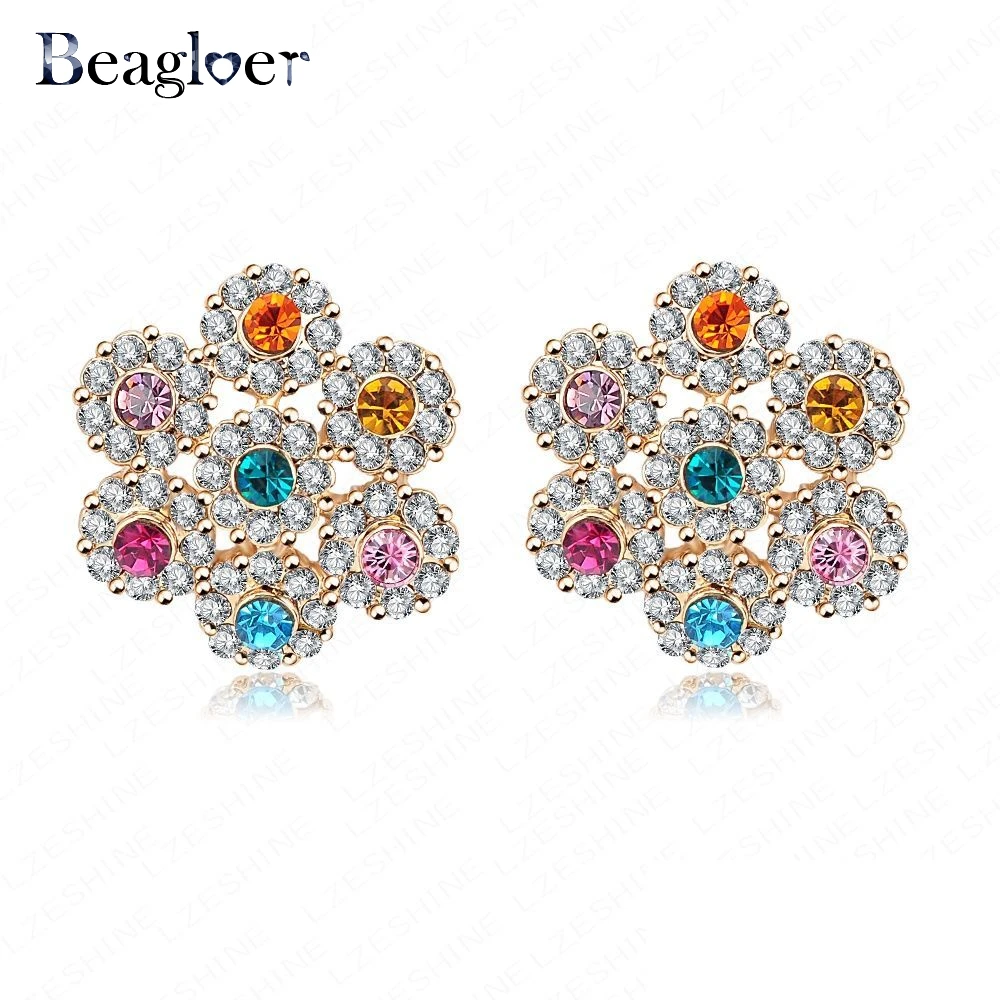 Retro Flower Crystal Earrings Wholesale Gold Color Stud Earring For