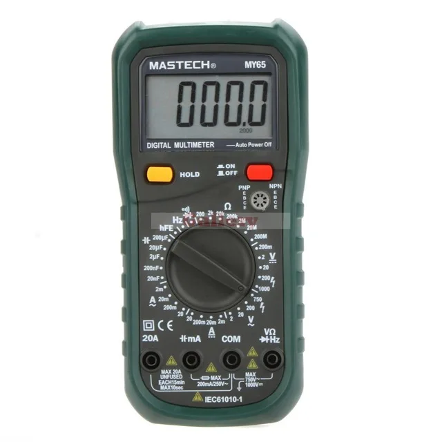 MASTECH MY65 Digital Multimeter DMM AC/DC Voltmeter Ammeter Ohmmeter w/Capacitance Frequency & hFE Tester Professional Meter