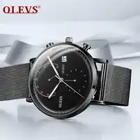 OLEVS Chronograph Black New Watches Mens Quartz Watch Milanese steel strap Slim Men Wrist Watch Student Sports Wristwatch 2018