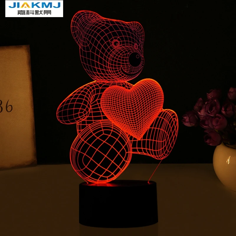 3D Мишка детская настольная лампа USB Цвет изменить ночник декоративный дома Освещение Подарки на год 3D иллюзия свет лампы