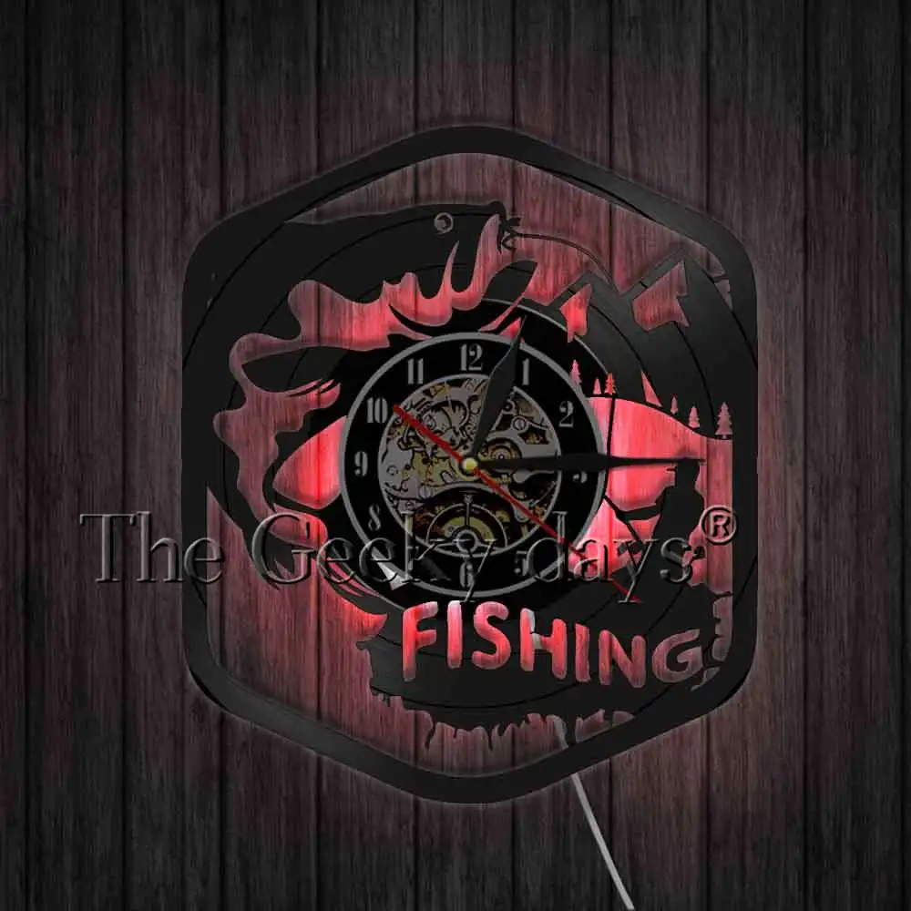 Настенные часы Go Fishing современный дизайн рыбий и рыбы силуэт тени виниловая