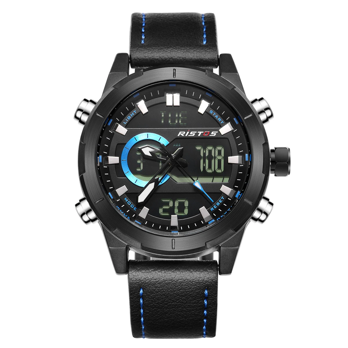 RISTOS кожаные часы Топ бренд Relojes Masculino Hombre многофункциональный хронограф мужские спортивные аналоговые цифровые модные часы 9342