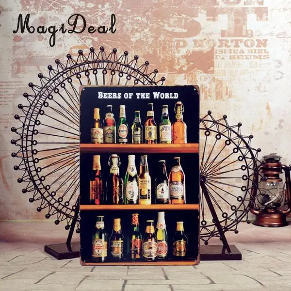 MagiDeal Waterproof Vintage Tin Sign Bar BEER WORLD Home Club Wall Decor Fashionable Design Retro Metal Art Poster Wall Sticker