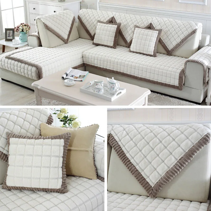Sofa Seat Couch Cover Cushion White Plush Fabric European