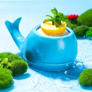 

INS Celebrity Lovely Ceramic 3D Blue Whale Tiki Molecular Cocktail Cup Sour Wine Glass Cold Drink Cooler Ice Cream Container Mug