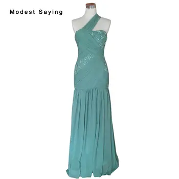 

Sexy Green Mermaid One Shoulder Pleated Beaded Flowers Evening Dresses 2017 Formal Women Party Prom Gowns vestido de festa YE1