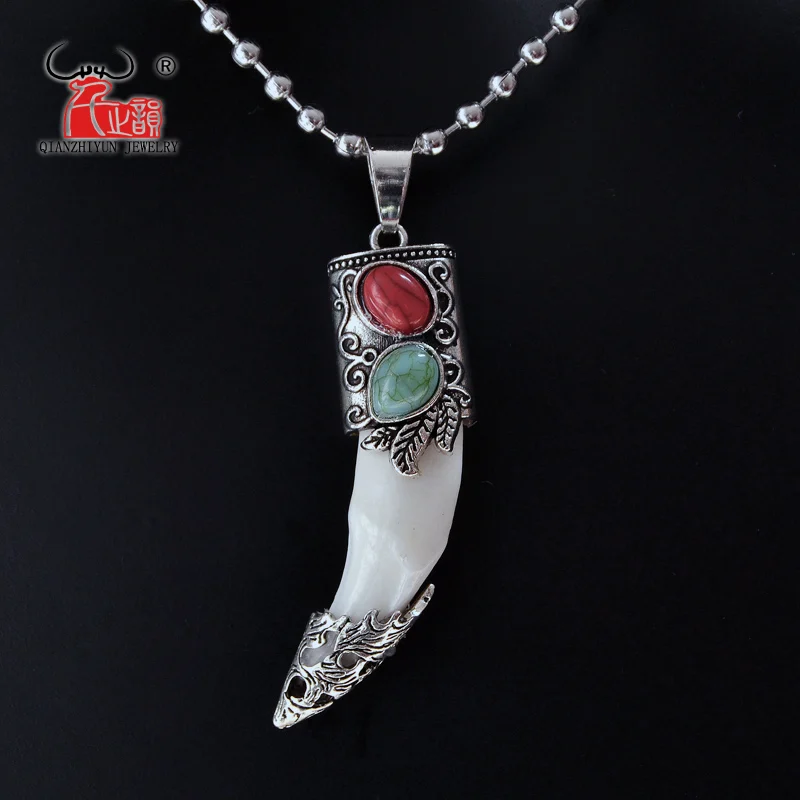 Men's Bone Pendant Necklace Stainless Steel Necklace Tibetan Amulet Fangs Real Natural Tooth Vintage Silver Wolf Tooth Charm Men's Bone Pendant Necklace Stainless Steel Necklace Tibetan Amulet Fangs Real Natural Tooth Vintage Silver Wolf Tooth Charm