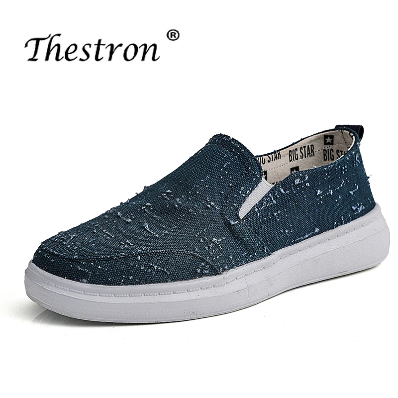 Canvas Footwear for Men Blue Gray Male Flats Shoes Rubber Sole Walking Men Canvas Shoes Comfortable Anti-Slip Men Loafer Shoes
