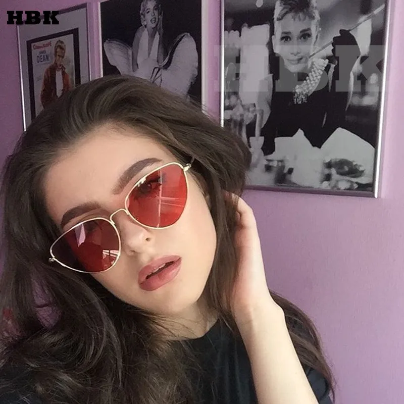 HBK высокое качество маленькие красные Кошачьи Глаза Солнцезащитные очки женские