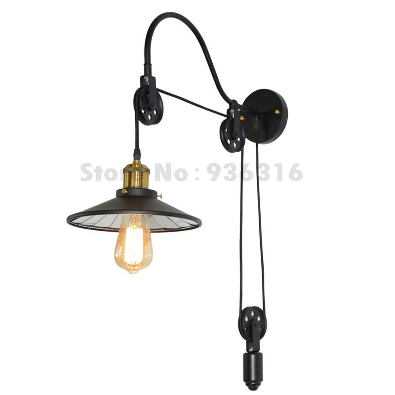 Adjustable Vintage Wall Lamp Fashion Antique Lighting American Style Lift Retractable Pulley Wall Lamp fixture