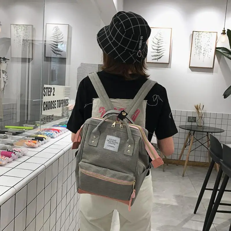 

Hit Color Travel Backpacks Women School Bags Large Knapsack Canvas Rucksack