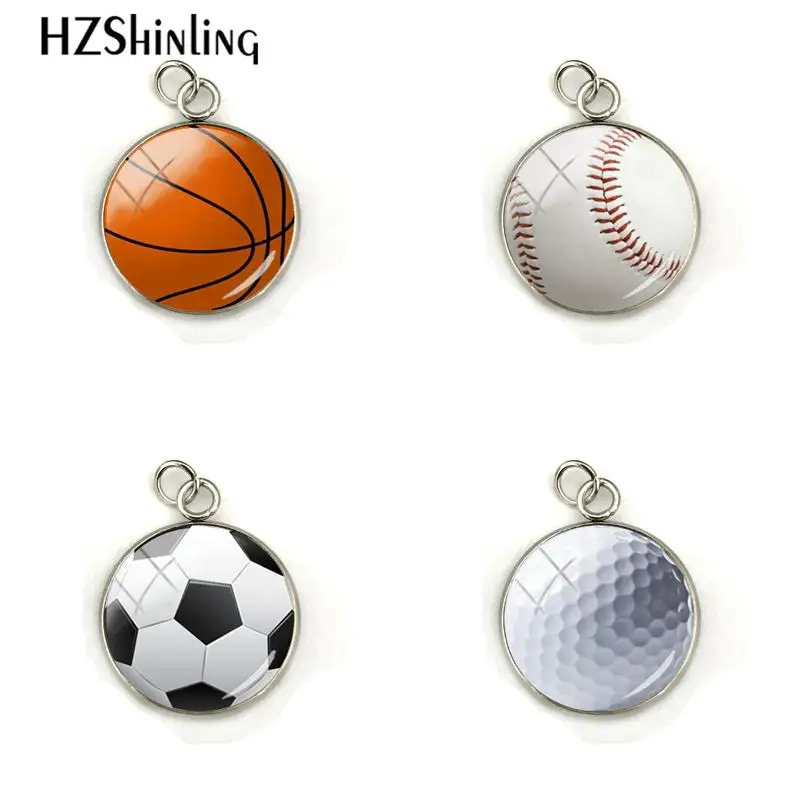 

2018 New Fashion Basketball Baseball Soccer Golf Glass Cabochon Photo Crystal Pendant Handmade Jewelry Charm Accessories