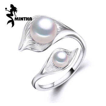 

MINTHA Bohemian New Double Natural Pearl Ring Fashion Trendy Adjustable 925 Sterling Silver Rings for women Pearl Jewelry