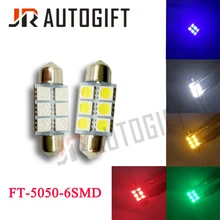 Festoon luz de led para carro, luz de led para carro 5050 6smd 31/36/39mm/41mm, branco/24v12v, com 10 peças luz interior automotivo azul/verde/vermelho/amarelo c5w
