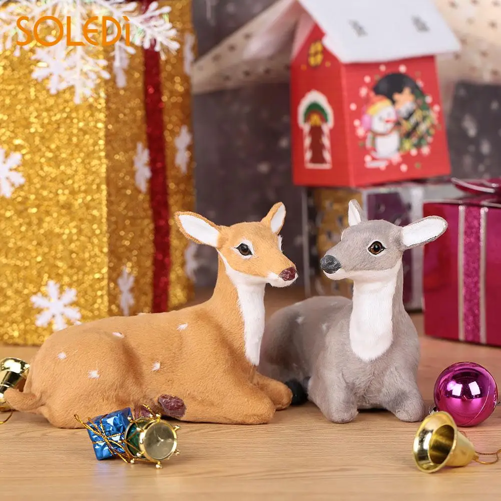 

Christmas Reindeer Lying Deer Figurine Status Beautiful Plush Plastic Xmas Elk Simulated New Year Simulation ELK Deer