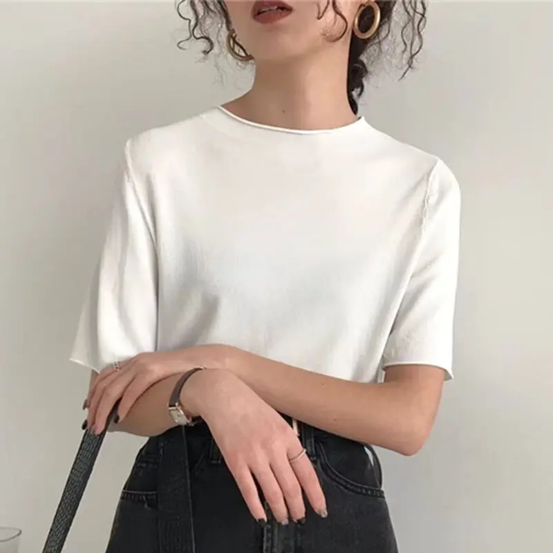 

Summer Vintage Elegant Office Ladies T shirt Women Plus Size Top Tees Loose Korean Plain Black 2019 Retro Female Fashion T-shirt