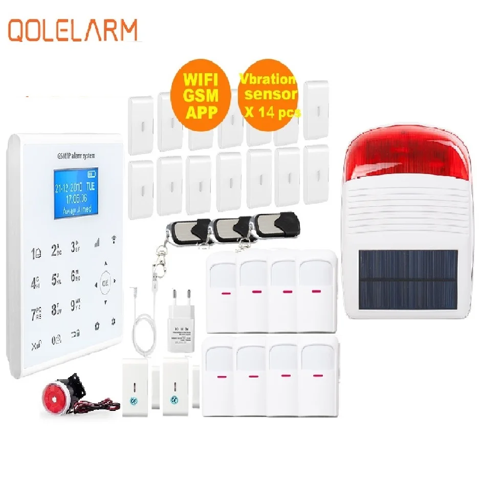 

Free Aliexpress Shipping 433MHZ Wireless WIFI Home Security Alarm System IOS/Android APP with solar siren and vibration sensor