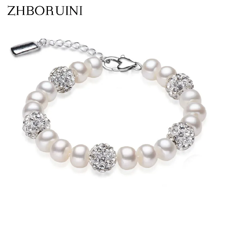 ZHBORUINI браслет с подвесками ювелирные изделия из жемчуга Кристальные браслеты натуральный пресноводный жемчуг 925 Серебряный браслет для женщин