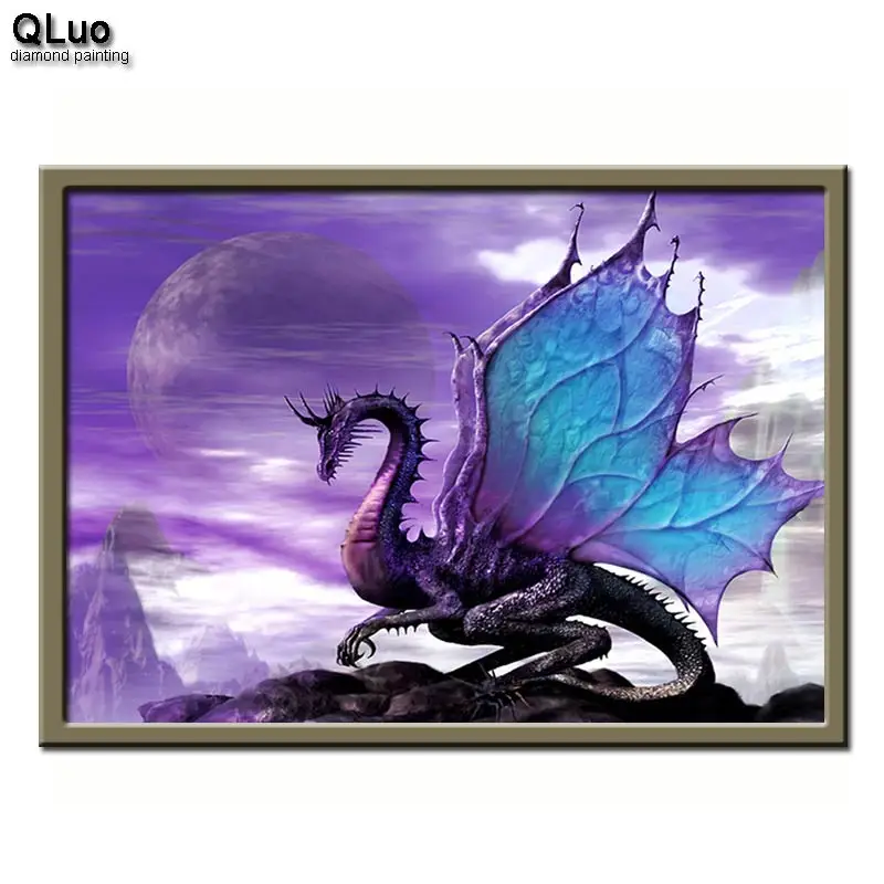 

Qluo 5d Diamond Painting Purple Dragon Full Drill Cross Stitch Diamond Embroidery Animal Rhinestones Diamond Mosaic Home art