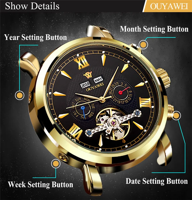 Mechanical Watch Mens Top Brand Luxury Tourbillon Men's Automatic Mechanical Watches Wristwatch Leather watch relogio masculino  (4)