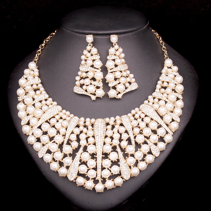 Luxury Imitation Pearl Beads Jewelry Sets for Brides Wedding Party