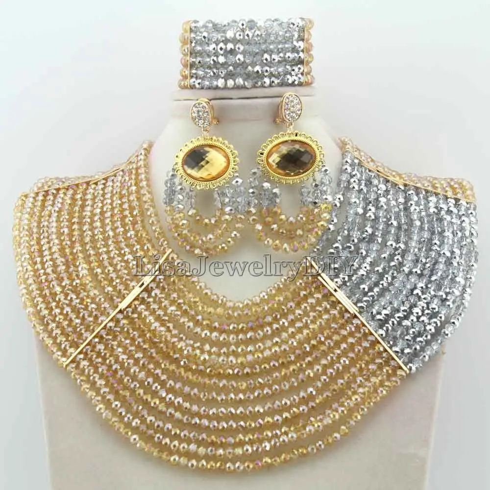 Charming Nigerian Wedding African Beads Bridal Jewelry Set Crystal Beads Jewelry Set Free Shipping HD6886