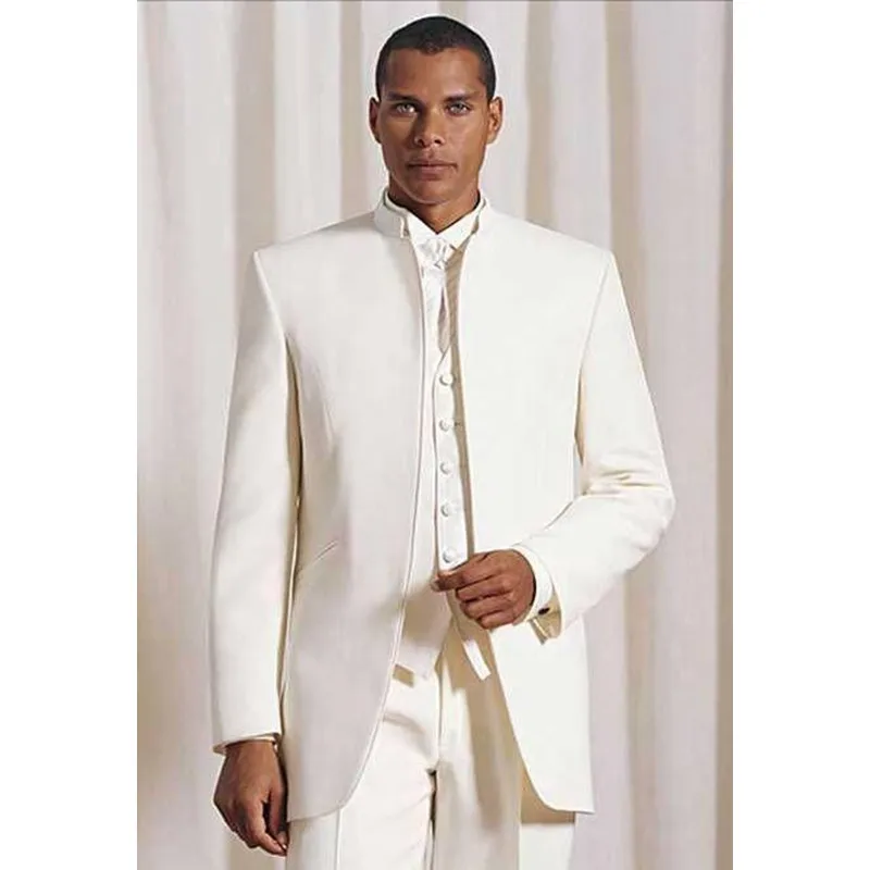 Men Suits 2019 Custom Made Ivory Slim Fit Men Suit Vest Casual Wedding Groomsmen Suits Groom Tuxedo Blazers (Jacket+Pants+Vest)