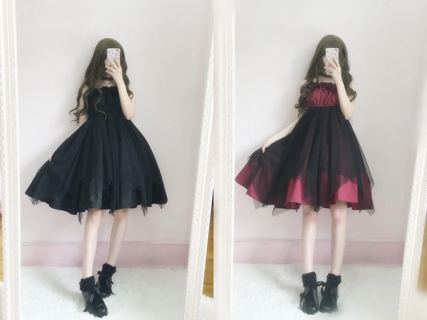 

JSK Japanese Lolice Strap Dress Gothic black veil dress Comic Con women cosplay lolita costumes fairy kei medieval Dress