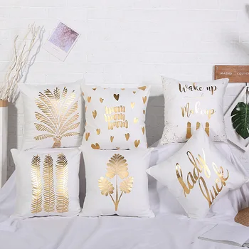 

Bronzing Pillow Cases Luxury Geometric Cotton Pillow Case White Bedroom Home Office Decorative