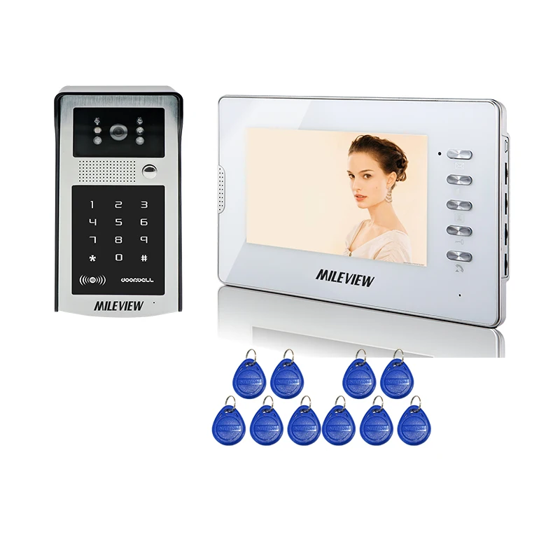 

FREE SHIPPING New 7" LCD Color Screen Video Intercom Door Phone System White Monitor + Metal Waterproof RFID Code Keypad Camera