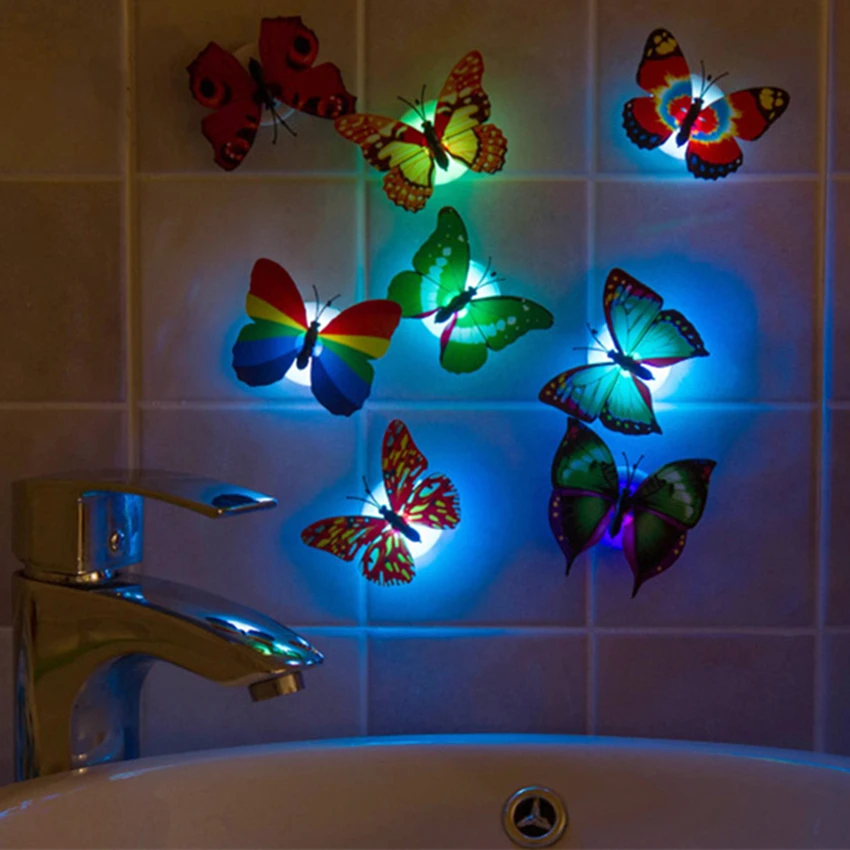 2 96 mariposa artificial de colores luz led nocturna para fiesta en casa luces decorativas para boda adhesivo para pared de lampara regalo para