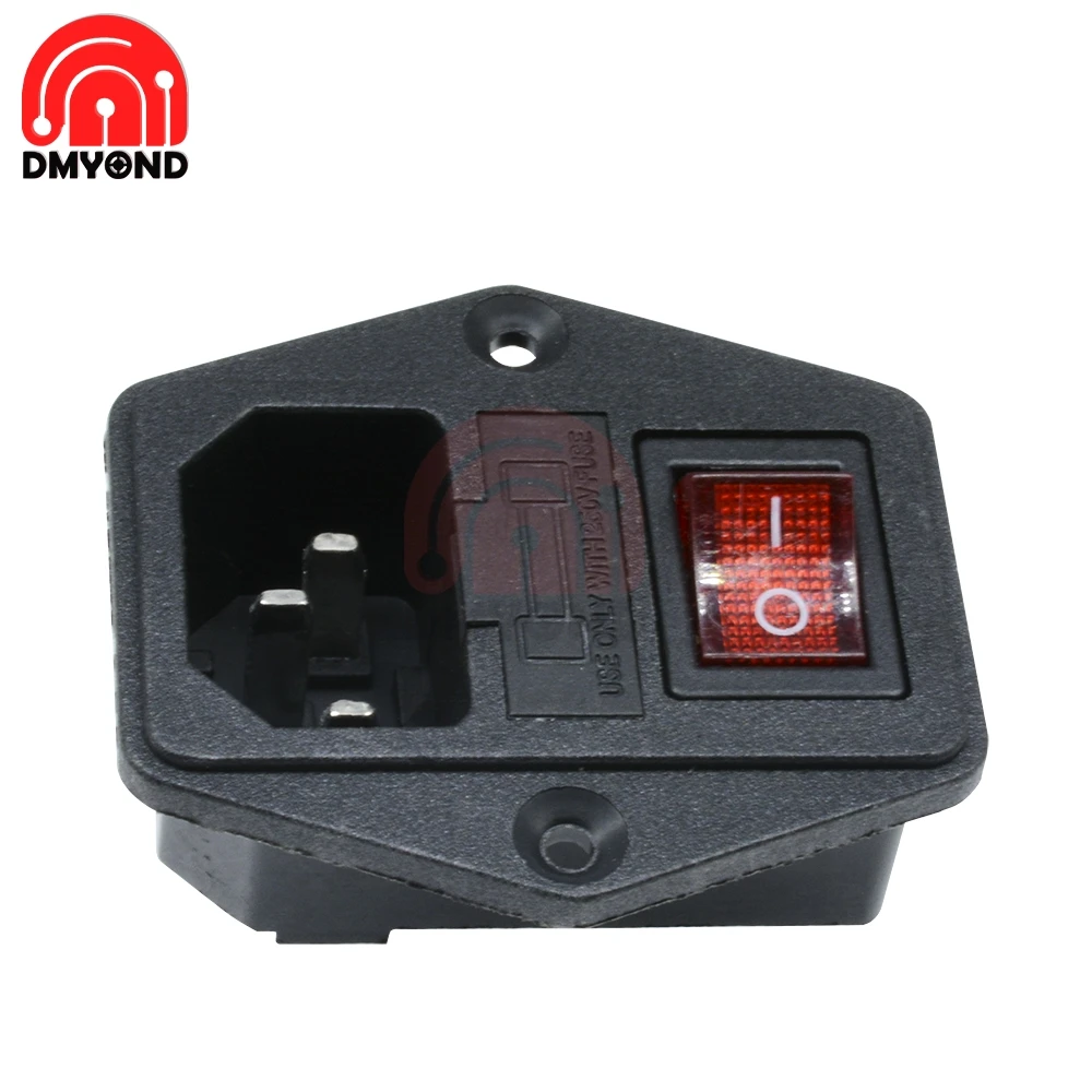 AC 250V 10A черный красный 3-контактный разъем питания с держателем предохранителя кулисный переключатель 3pin 3 p 3 Pin 3 Terminal