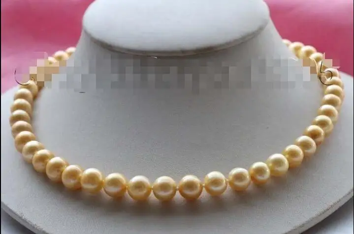 

FREE SHIPPING HOT sell new Style >>>>> 18" Genuine Natural 10mm Golden Round Pearl Necklace #f1790!