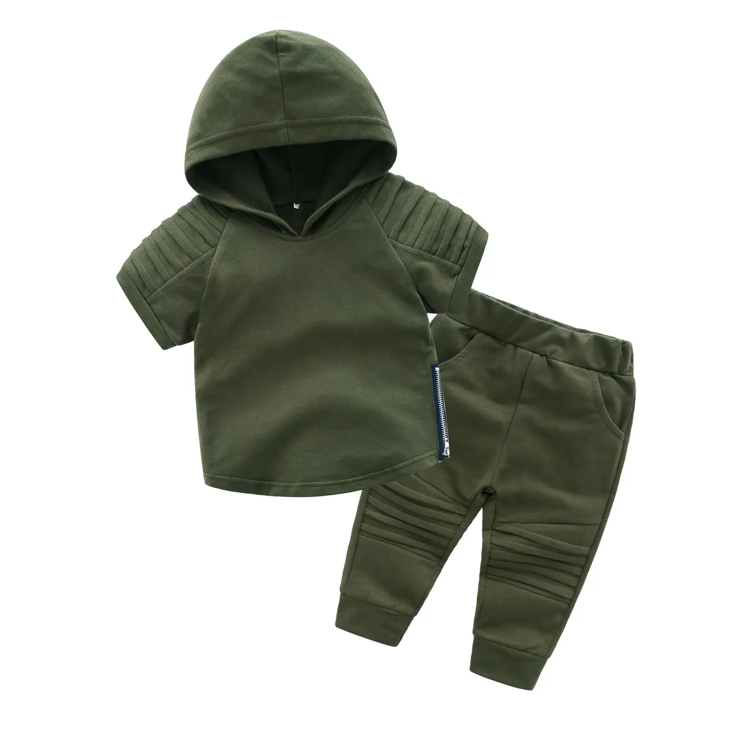 Kimocat/весенне-осенняя одежда для маленьких мальчиков с длинными рукавами и надписью, пуловер с принтом, спортивная одежда с капюшоном+ джинсы, комплект одежды для мальчиков из 2 предметов - Цвет: TZA505 Green