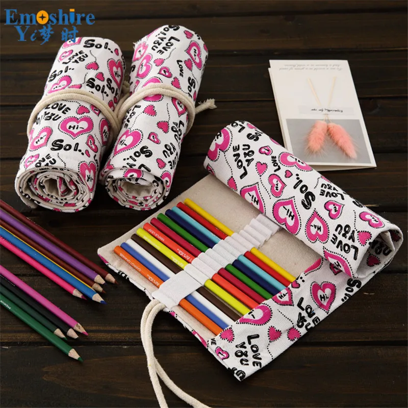 Emoshire New love candy color canvas curtain student pencil wholesale pencil stationery storage simple stationery bag (2)
